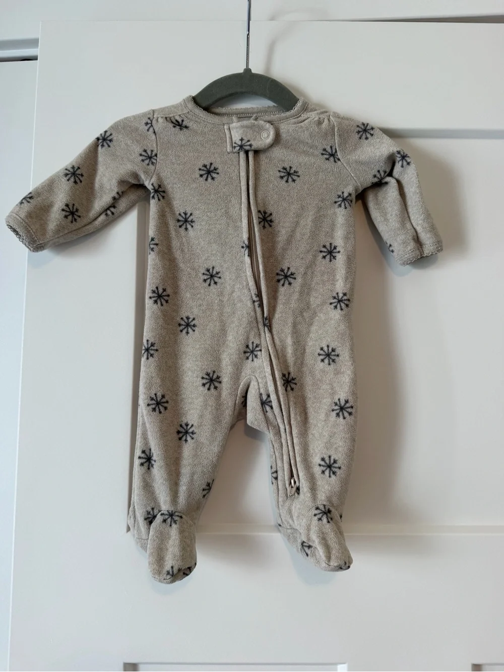 Carter's Beige Footed One-Piece with Navy Snowflake Print